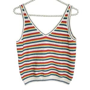 Marine Layer Finley Sweater Tank S Boho Beachy Retro Rainbow Stripe Linen Cotton